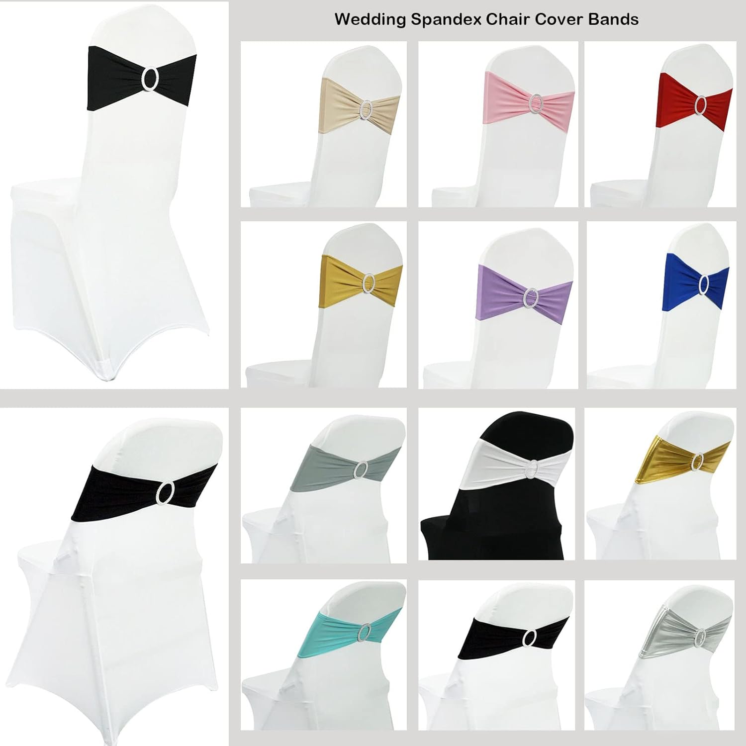 Spandex Chair Sashes Bands Stretch Chair Ties Bows with Buckle Slider for Wedding Party Banquet Decoration (Teal)…